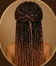 Mid-back locs in a half-up crown